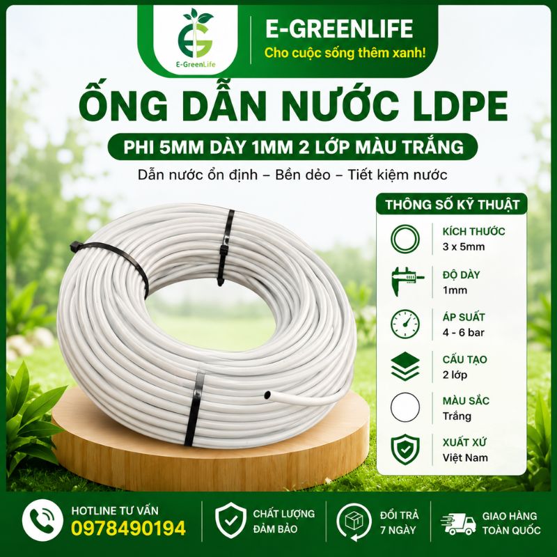 Mua Ống dẫn nước LDPE phi 5mm dày 1mm 2 lớp màu trắng