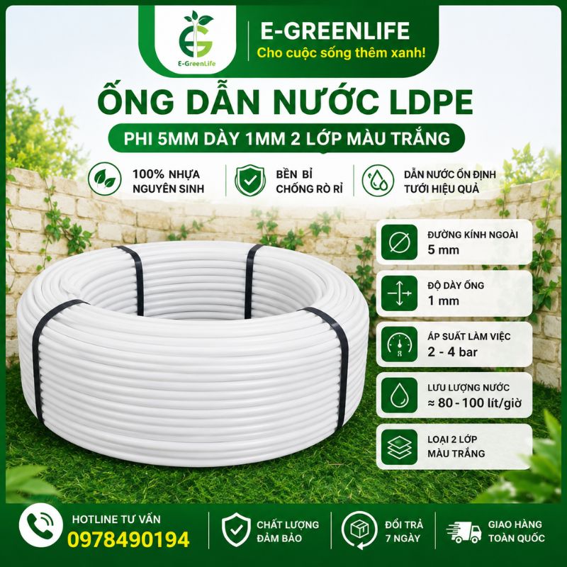 Ống dẫn nước LDPE phi 20 mm dày 1.2mm loại 2 lớp màu trắng