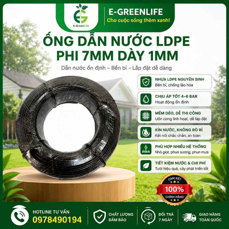 Ống dẫn nước LDPE phi 7mm dày 1mm