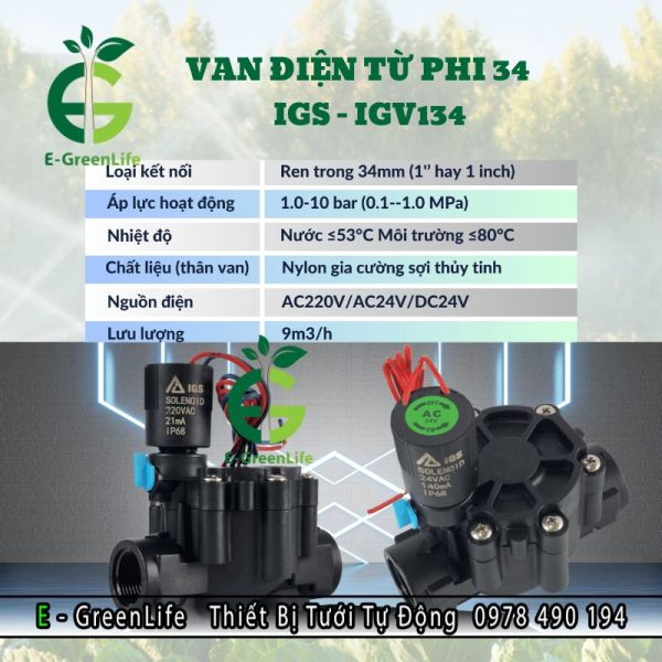Hình ảnh thông số van điện từ phi 34