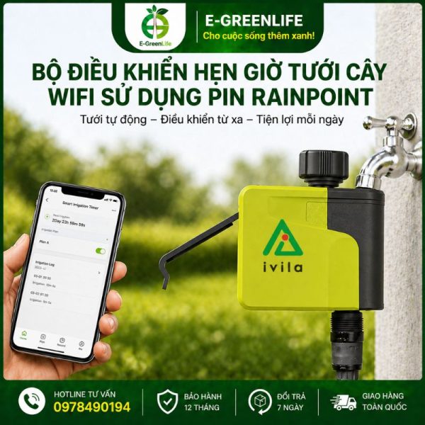 Hình ảnh E-GreenLife bán Bộ điều khiển hẹn giờ tưới cây Wifi sử dụng pin RainPoint