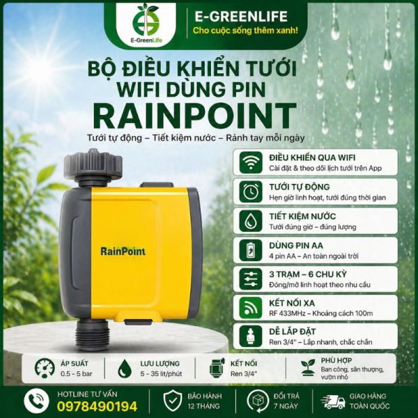 Mua bộ điều khiển tưới Wifi dùng pin RainPoint