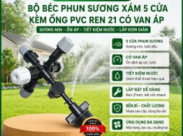 Bộ béc phun sương xám 5 cửa kèm ống PVC ren 21 có van áp