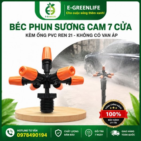 Hình ảnh địa chỉ mua Béc phun sương cam 7 cửa kèm ống PVC ren 21 không có van áp