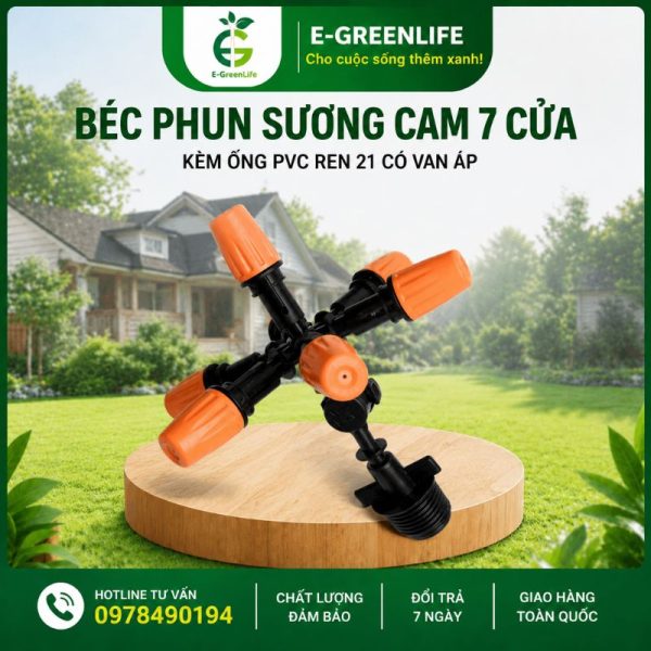 Địa chỉ mua Bộ béc phun sương cam 7 cửa kèm ống PVC ren 21 có van áp