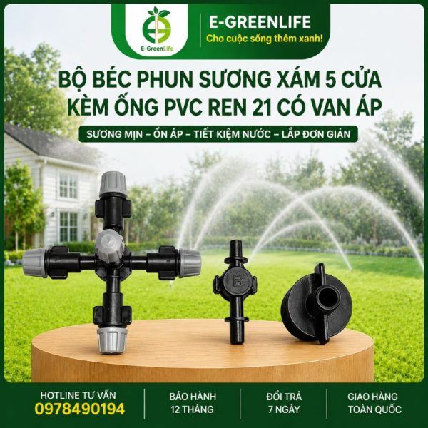 Địa chỉ mua Bộ béc phun sương xám 5 cửa kèm ống PVC ren 21 có van áp
