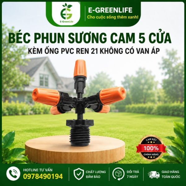 Mua Béc phun sương cam 5 cửa kèm ống PVC ren 21 không có van áp