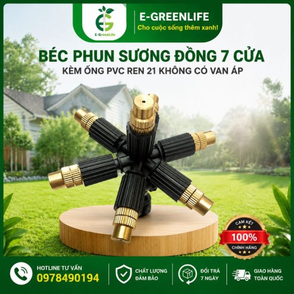 Mua Béc phun sương đồng 7 cửa kèm ống PVC ren 21 không có van áp