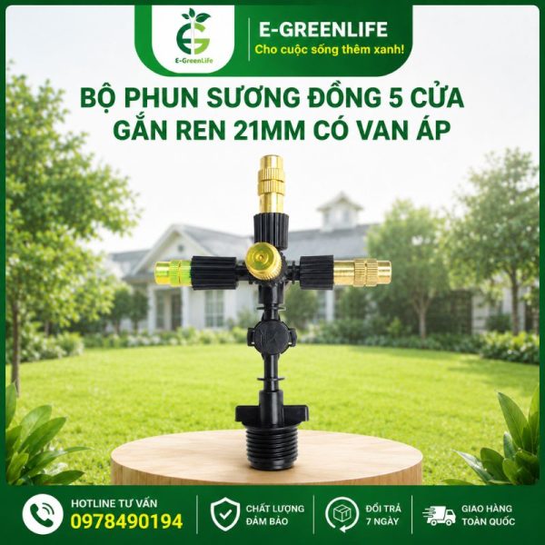 Mua Bộ phun sương đồng 5 cửa gắn ren 21mm có van áp tại E-GreenLife