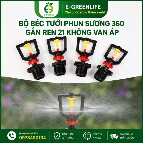 Hình ảnh địa chỉ bán Bộ béc tưới phun sương 360 gắn ren 21 không van áp