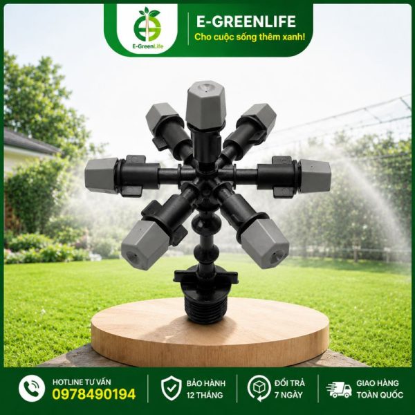 Béc phun sương xám 7 cửa kèm PVC ren 21 có van áp