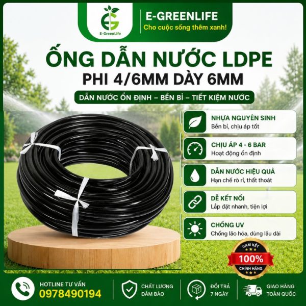 Ống dẫn nước LDPE phi 4/6mm dày 6mm