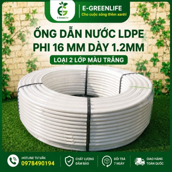 Địa chỉ mua Ống dẫn nước LDPE phi 16 mm dày 1.2mm loại 2 lớp màu trắng