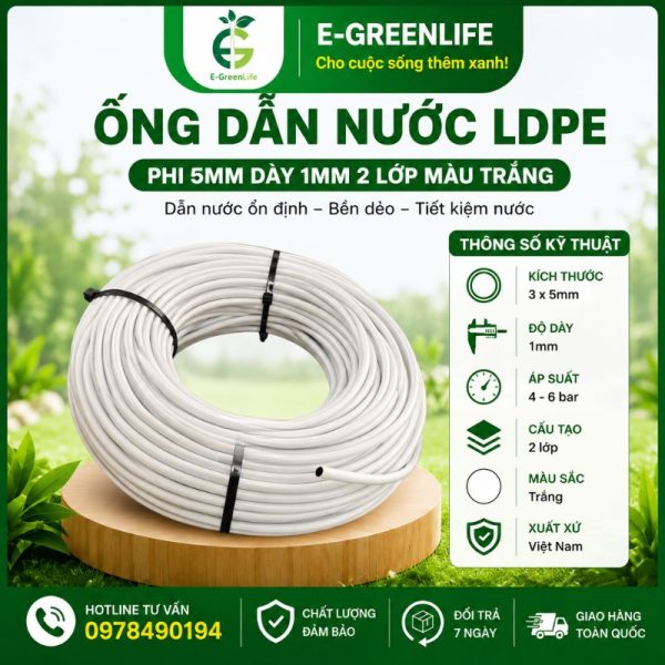 Mua Ống dẫn nước LDPE phi 5mm dày 1mm 2 lớp màu trắng
