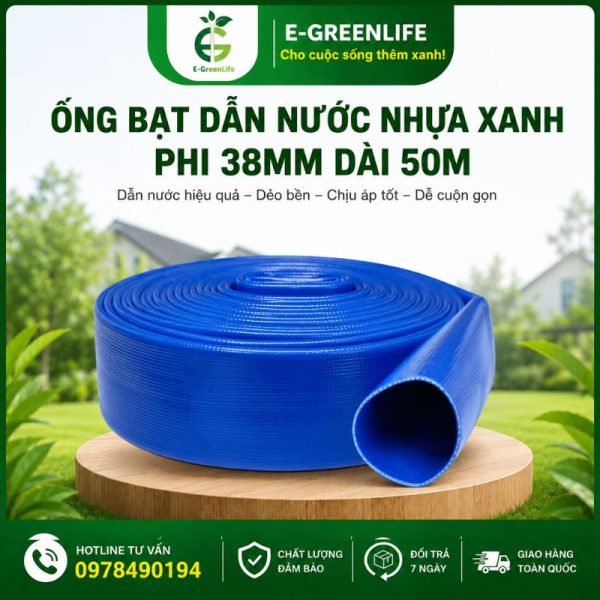 Ống bạt dẫn nước nhựa xanh phi 38mm dài 50m bền chất lượng