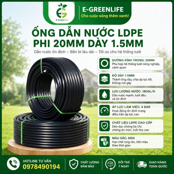 Ống dẫn nước LDPE phi 20mm dày 1.5mm
