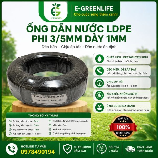 Ống dẫn nước LDPE phi 3/5mm dày 1mm