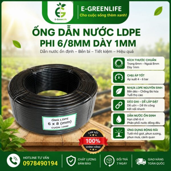 Ống dẫn nước LDPE phi 6/8mm dày 1mm