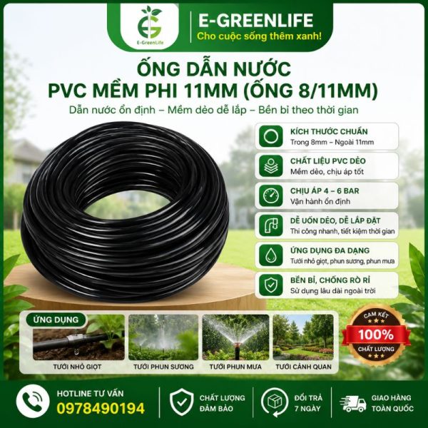 Ống dẫn nước PVC mềm phi 11mm (ống 8/11mm)
