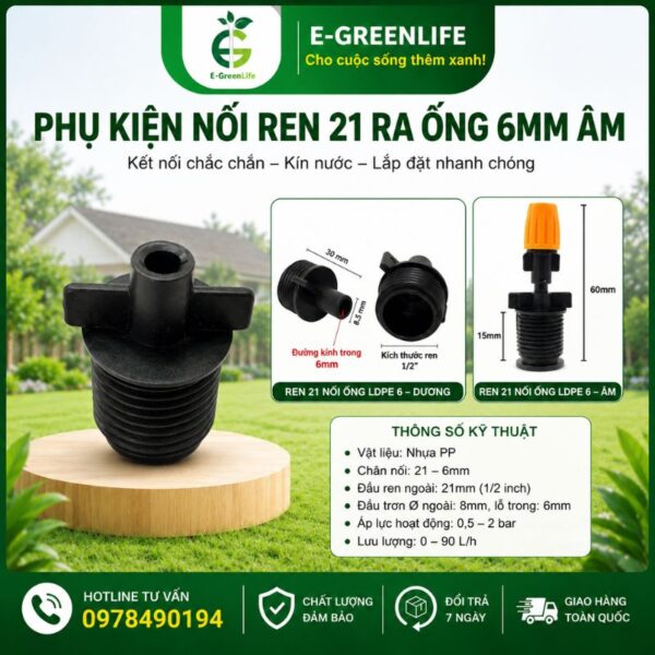 E-GreenLife bán Phụ kiện nối ren 21 ra ống 6mm âm