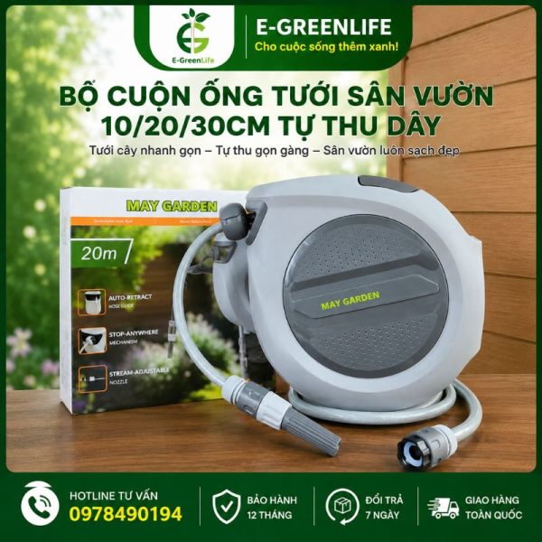 Bộ cuộn ống tưới sân vườn 20m tự thu dây