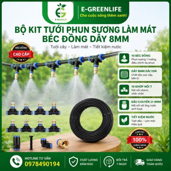Bộ kit tưới phun sương làm mát béc đồng dây 8mm
