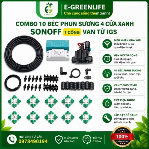 Combo 10 béc phun sương xanh 4 cửa