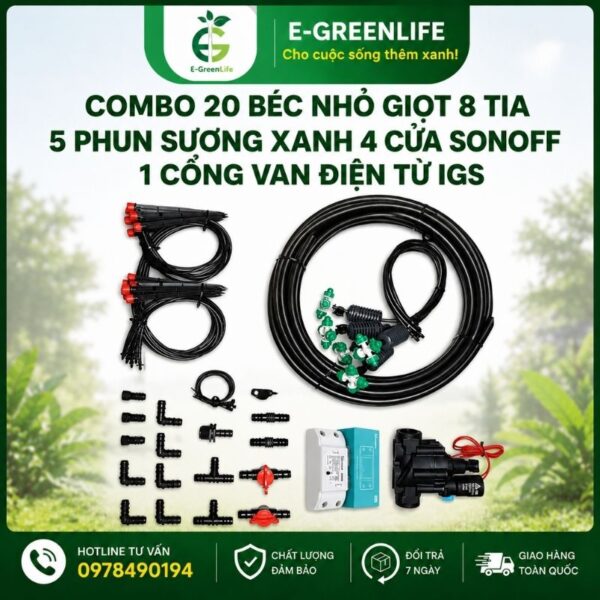 Combo 20 béc nhỏ giọt 8 tia 5 phun sương xanh 4 cửa