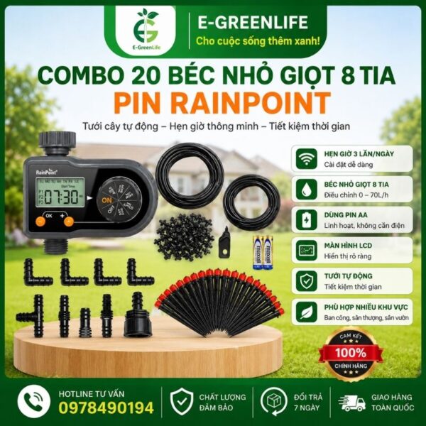Combo 20 béc nhỏ giọt 8 tia pin RainPoint
