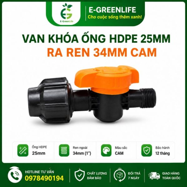 Địa chỉ mua van khóa ống HDPE 25mm ra ren 34mm cam