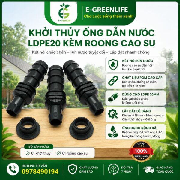 Khởi thủy ống dẫn nước LDPE20 kèm roong cao su