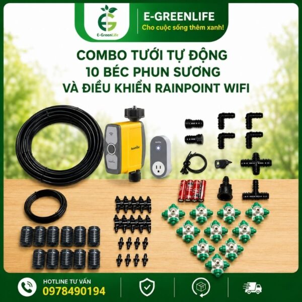 Mua Combo tưới tự động 10 béc phun sương và điều khiển rainpoint wifi