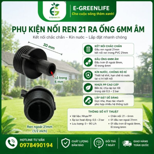 Mua Phụ kiện nối ren 21 ra ống 6mm âm ở đâu chất lượng