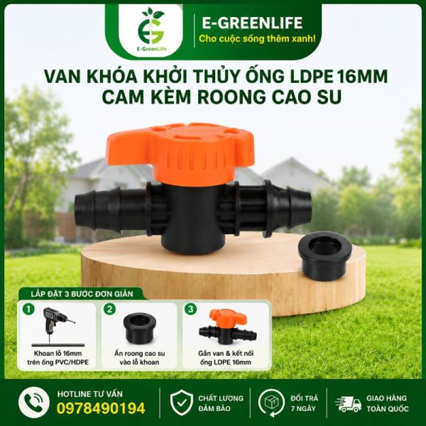 Mua van khóa khởi thủy ống LDPE 16mm cam kèm roong cao su