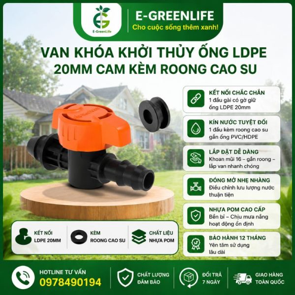 Nơi bán van khóa khởi thủy ống LDPE 20mm cam kèm roong cao su