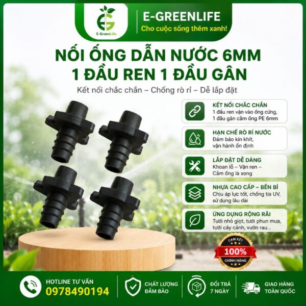 Nối ống dẫn nước 6mm 1 đầu ren 1 đầu gân