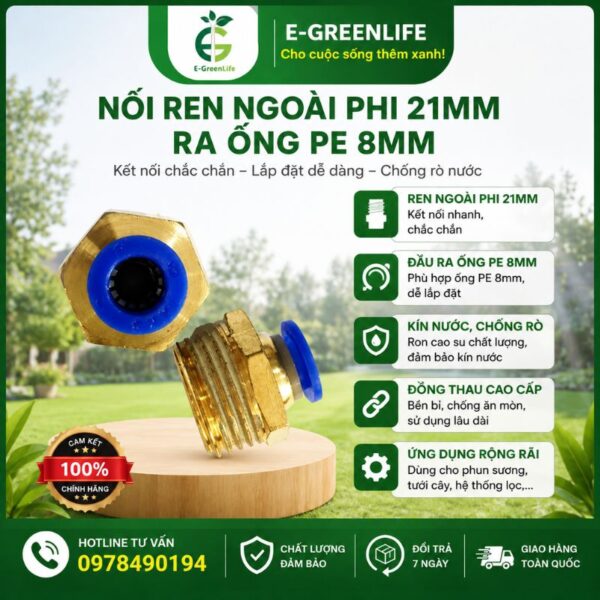 Nối ren ngoài phi 21mm ra ống PE 8mm