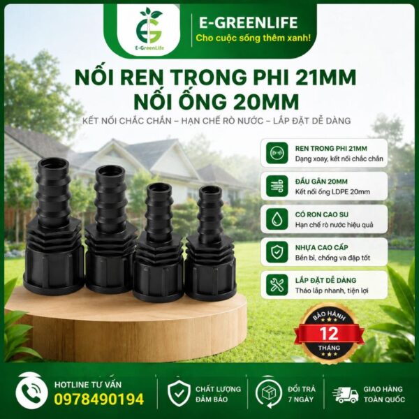 Nối ren trong phi 21mm nối ống 20mm
