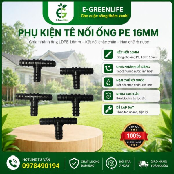 Phụ kiện tê nối ống PE 16mm