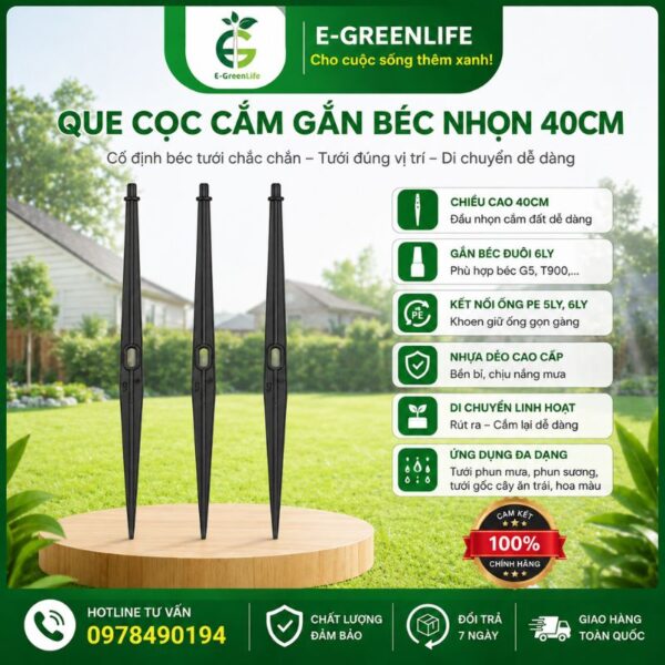 Que cọc cắm gắn béc nhọn 40cm