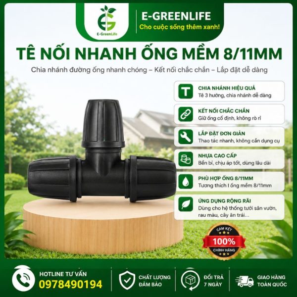 Tê nối nhanh ống mềm 8/11mm