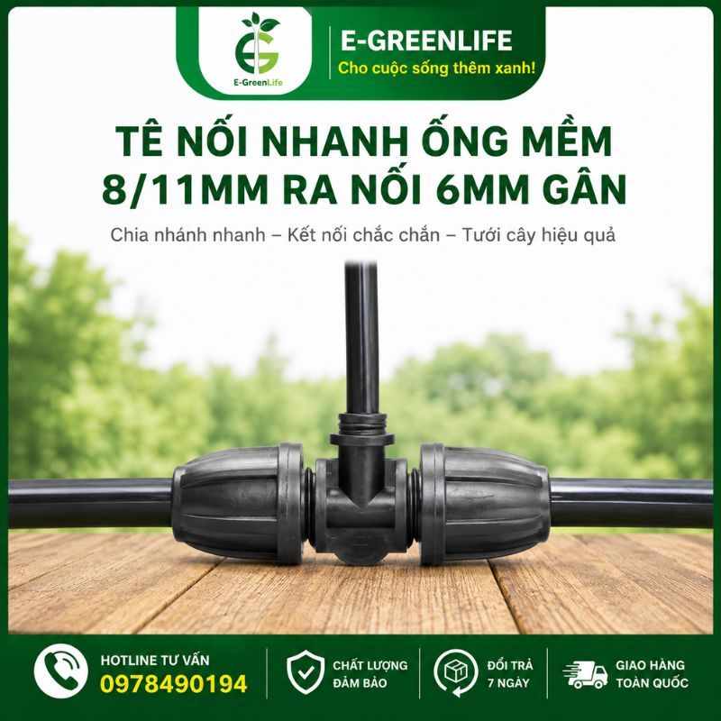 te-noi-nhanh-ong-mem-8-11mm-ra-noi-6mm-gan-e-greenlife Tê nối nhanh ống mềm 8/11mm ra nối 6mm gân E-GreenLife