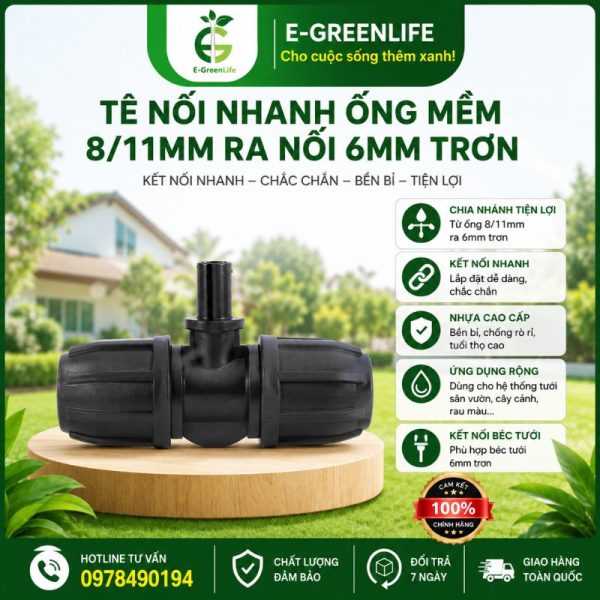 Tê nối nhanh ống mềm 8/11mm ra nối 6mm trơn