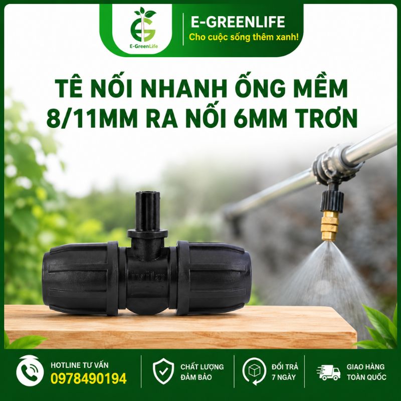te-noi-nhanh-ong-mem-8-11mm-ra-noi-6mm-tron-e-greenlife Tê nối nhanh ống mềm 8/11mm ra nối 6mm trơn E-GreenLife