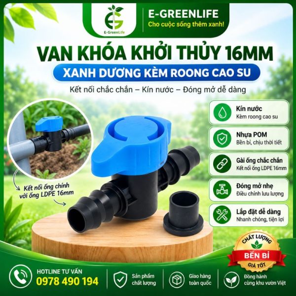 Van khóa khởi thủy 16mm xanh dương kèm roong cao su