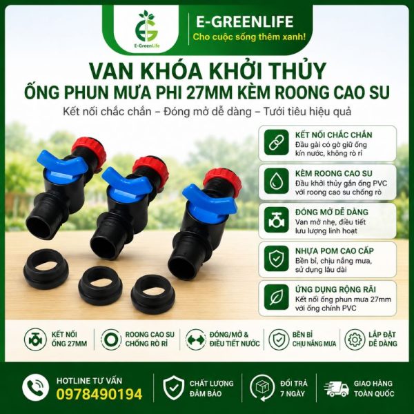 Van khóa khởi thủy ống phun mưa phi 27mm kèm roong cao su