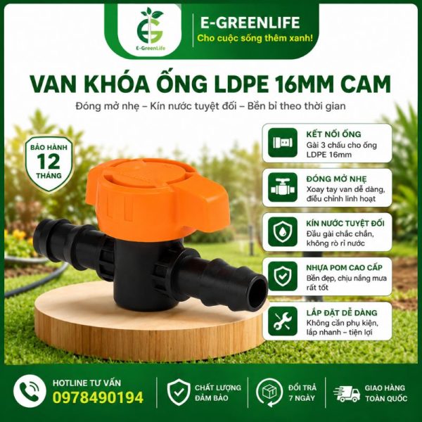 Van khóa ống LDPE 16mm cam