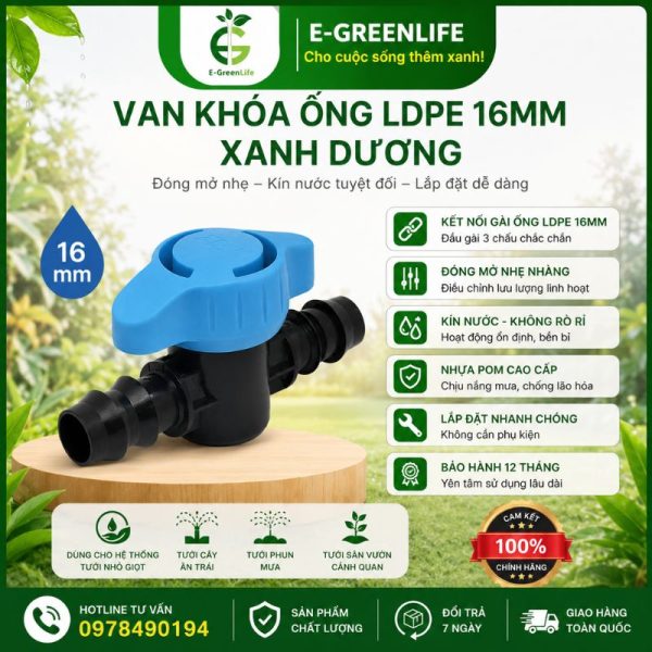 Van khóa ống LDPE 16mm xanh dương