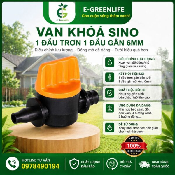 Van khóa sino 1 đầu trơn 1 đầu gân 6mm