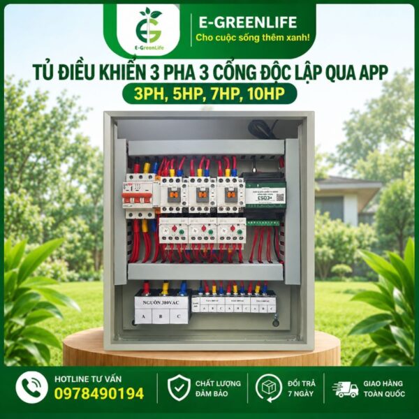 E-GreenLife bán tủ điều khiển 3 pha 3 cổng độc lập qua app 3PH, 5HP, 7HP, 10HP